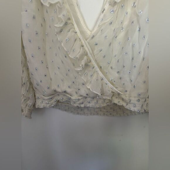 Abercrombie long sleeve metallic print  wrap top with ruffle detail S - Picture 13 of 14
